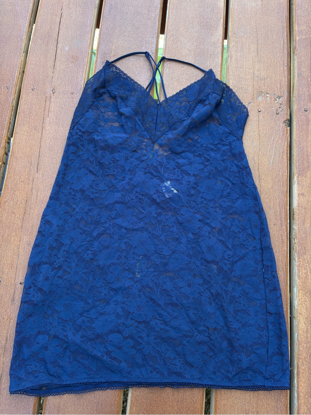Victoria's Secret Deep Blue Lace Chemise with Strappy Back